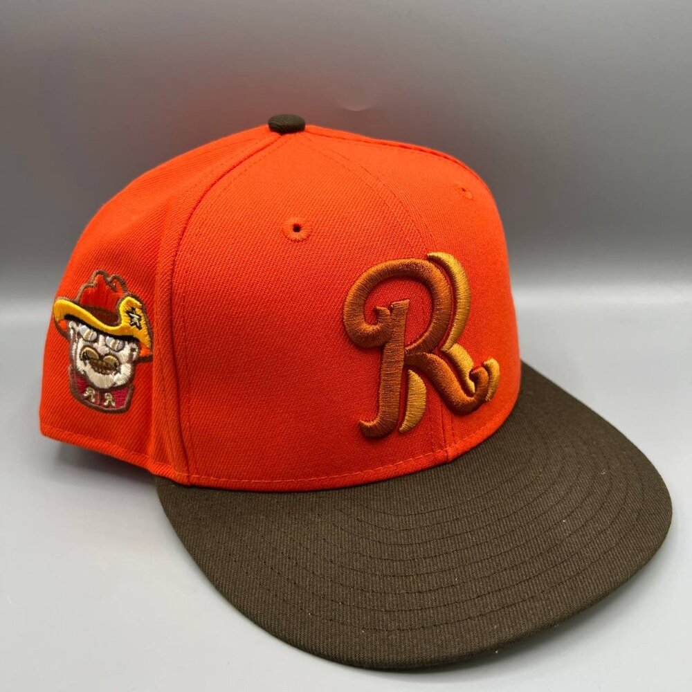 Frisco RoughRiders‎ Hat Men 7 1/2 Orange Brown 59Fifty New Era MiLB Fitted Cap